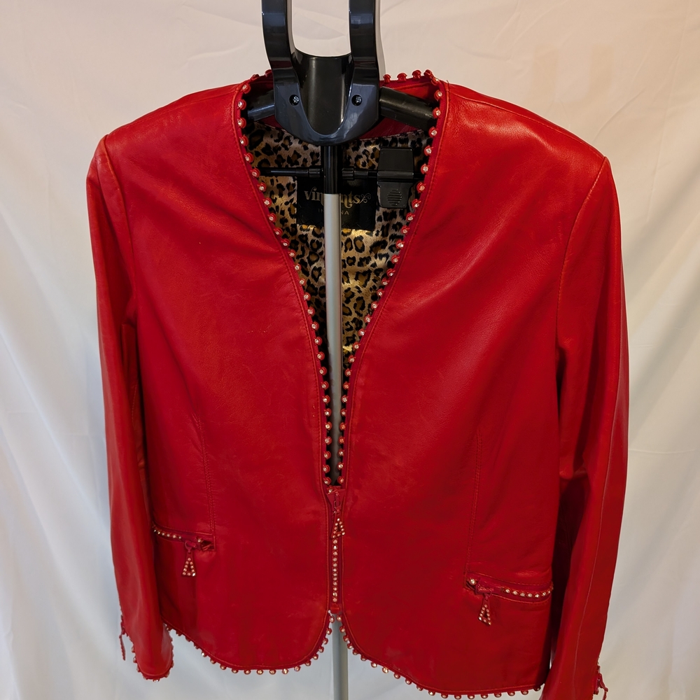 Vintage Real Leather Red Women's Jacket